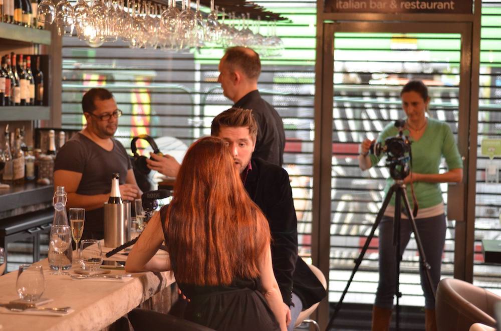 Helping Producer Sina Bowyer to film a trial scene for a proposed feature.