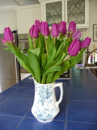 Lovely old jug filled with tulips