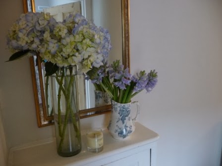 I am a huge fan of hydrangeas and I couldn't resist these pretty pale blue ones in my local florist. Aren't they divine?