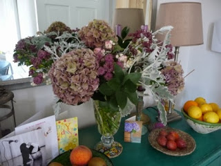 Vase 1 - subtle colours especially the hydrangeas, one of my favourite flowers