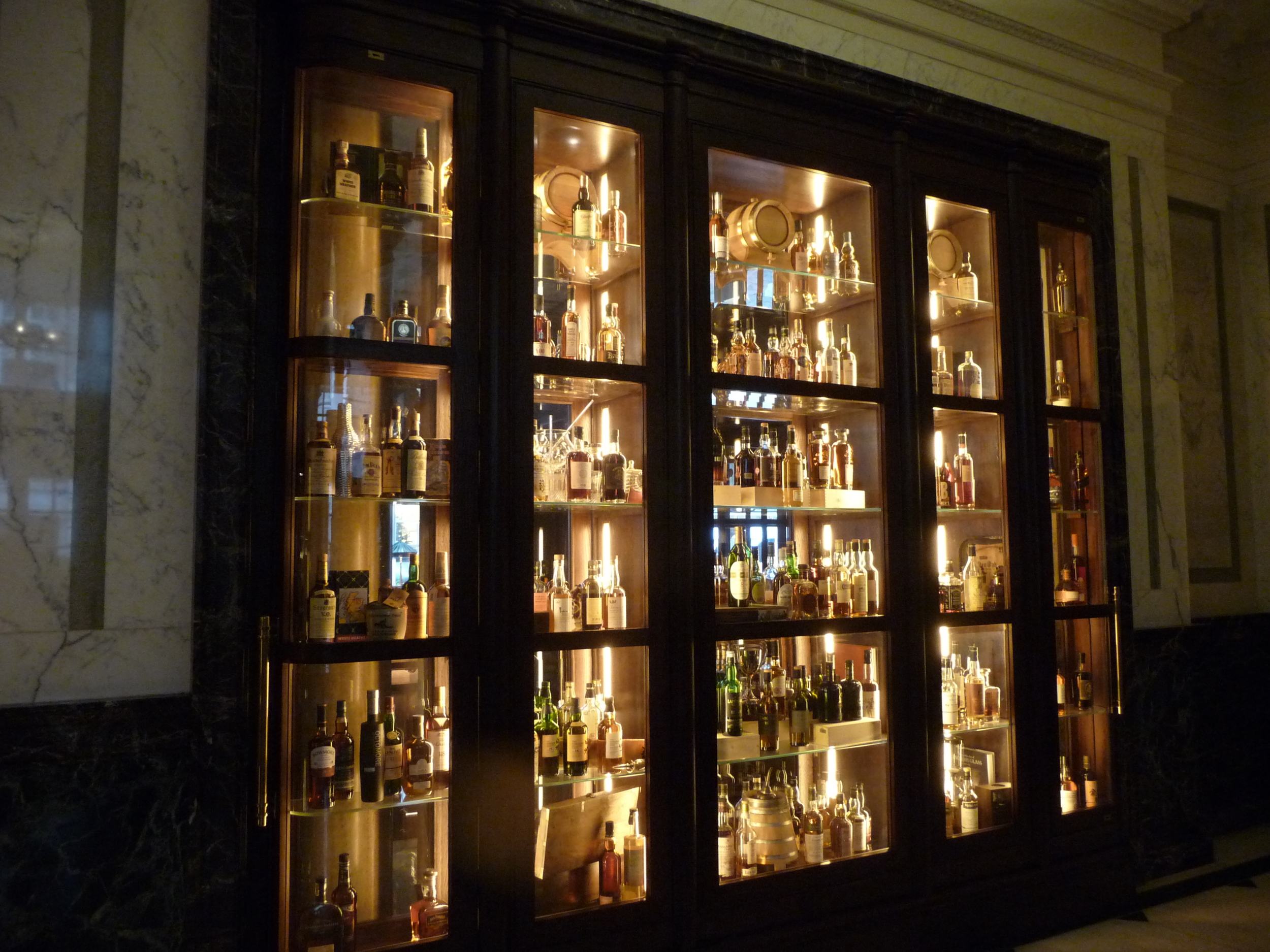  A cabinet of bottles outside the Scarfe bar 