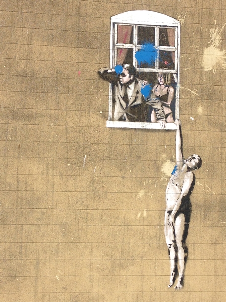  The most famous Banksy in Bristol unfortunately attacked with blue paint by vandals 