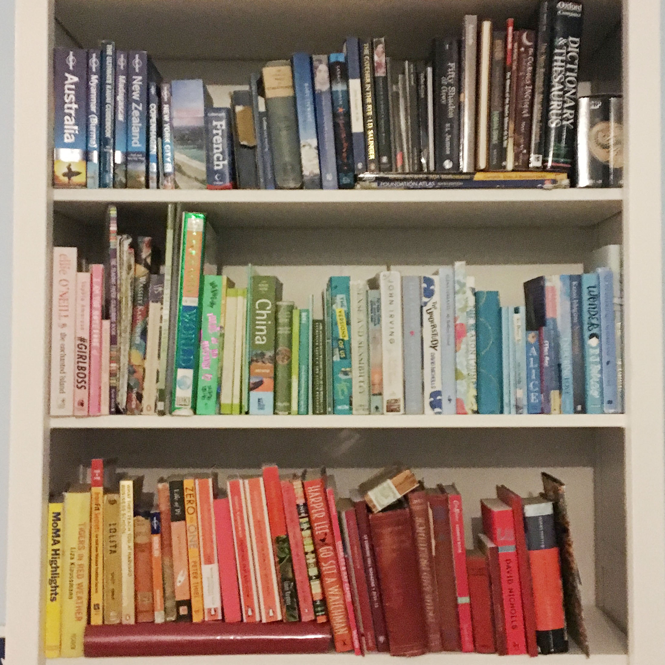 Colour coordinated bookshelves