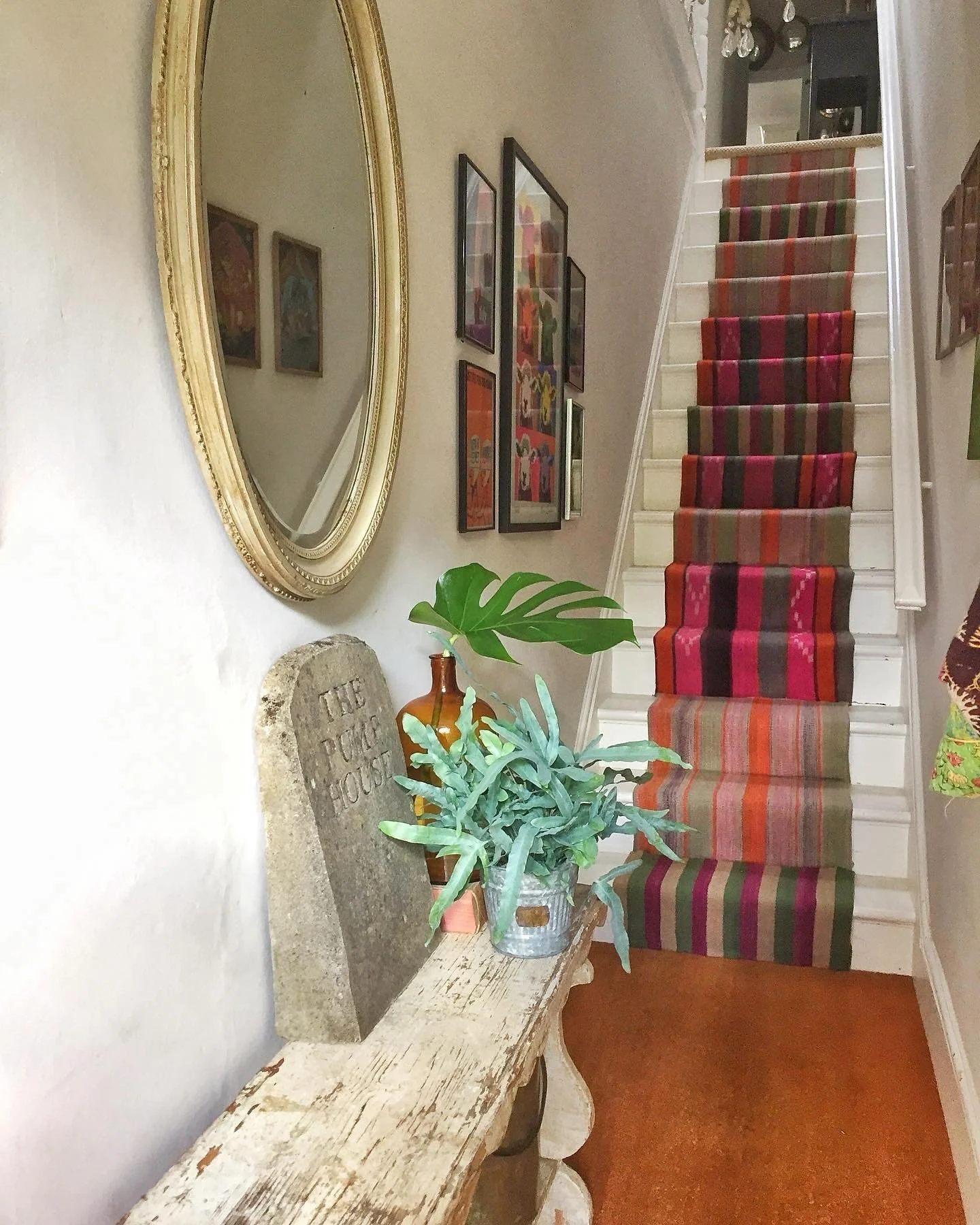 What better way to entice visitors across the threshold than a statement colourful runner? I created and designed this runner for my London home with three different handmade old Peruvian frazadas (blankets). I had the frazadas cut and edged to the s