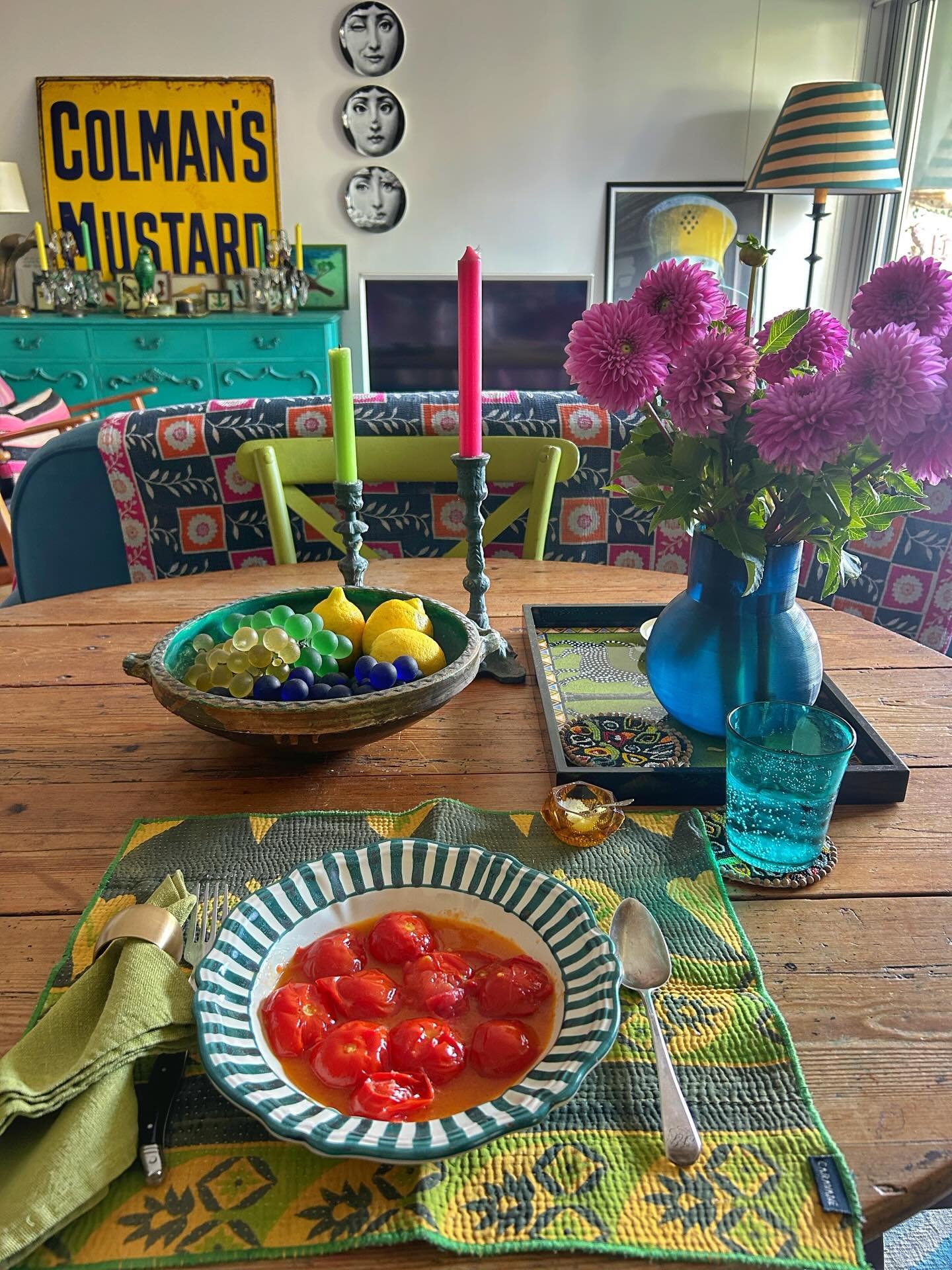 I always sit at the table for meals. Do you? This is my favourite breakfast - cooked fresh tomatoes. What is yours?