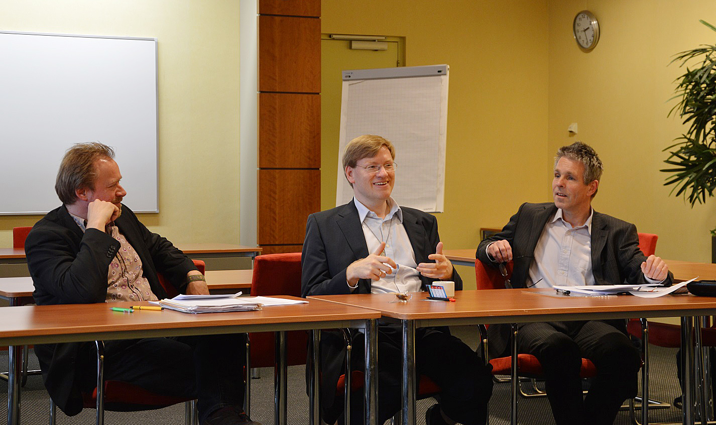 In gesprek met collega P. Lemmens en transhumanist A. Sandberg, maart 2014.