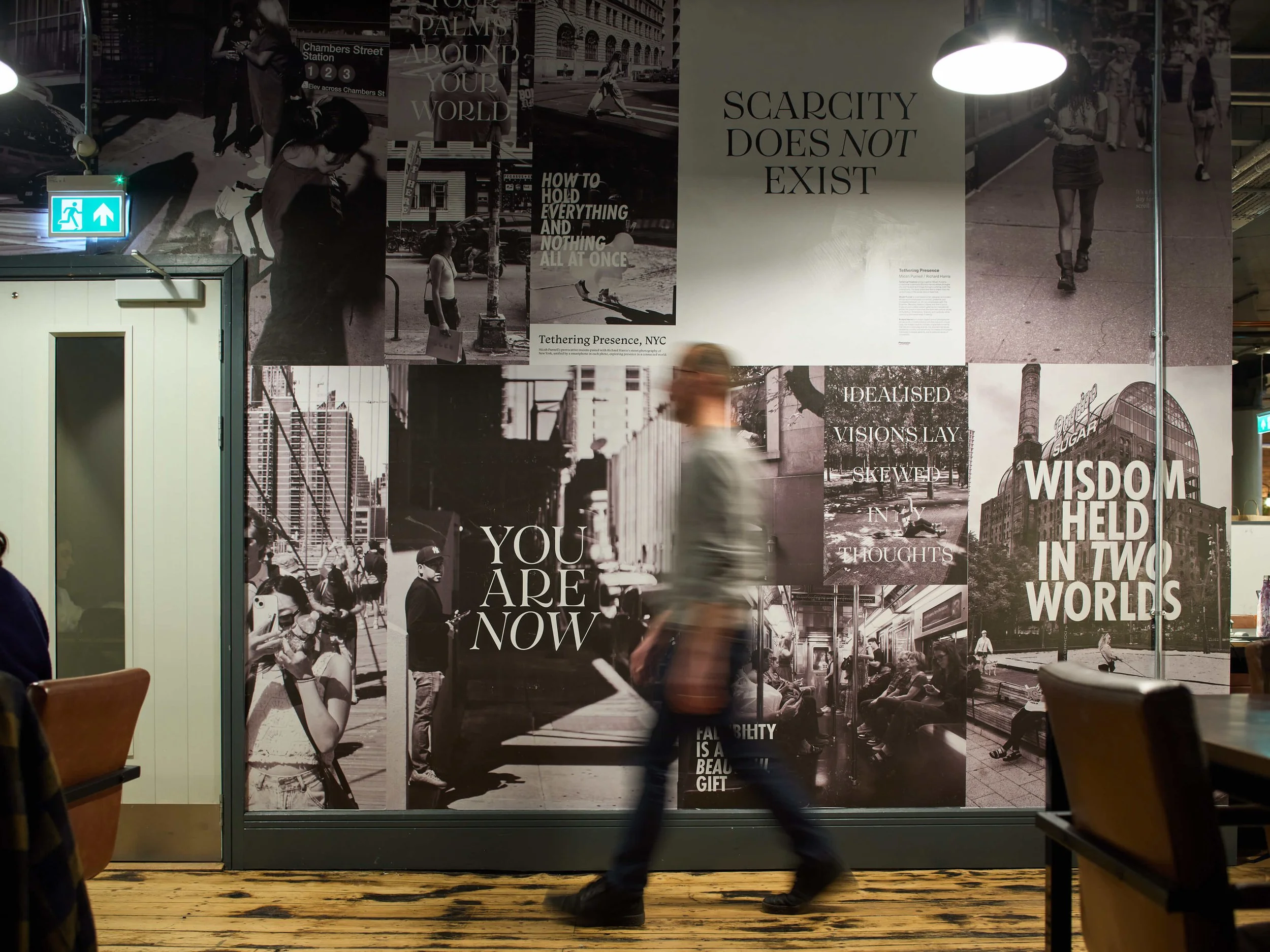 Indoor photographic wall installation for creative city-centre co-working space