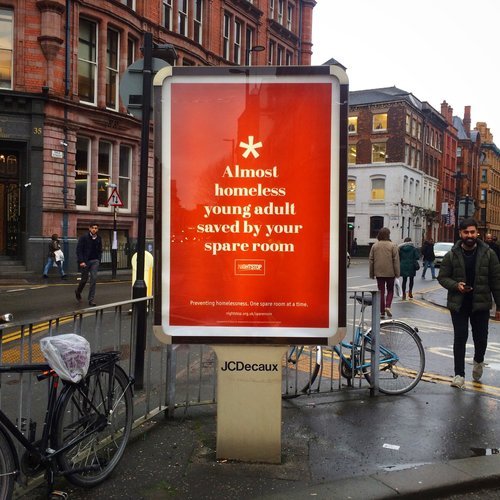 Charity, bus shelter advert, Manchester