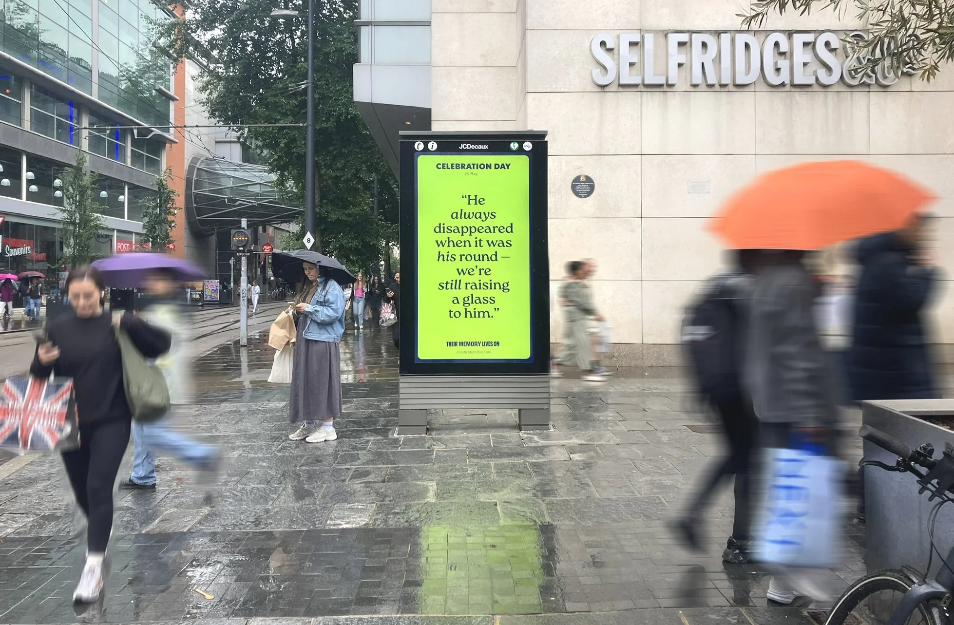 Selfridges, OOH Digital advertising billboard with headline copy - Skipped his round