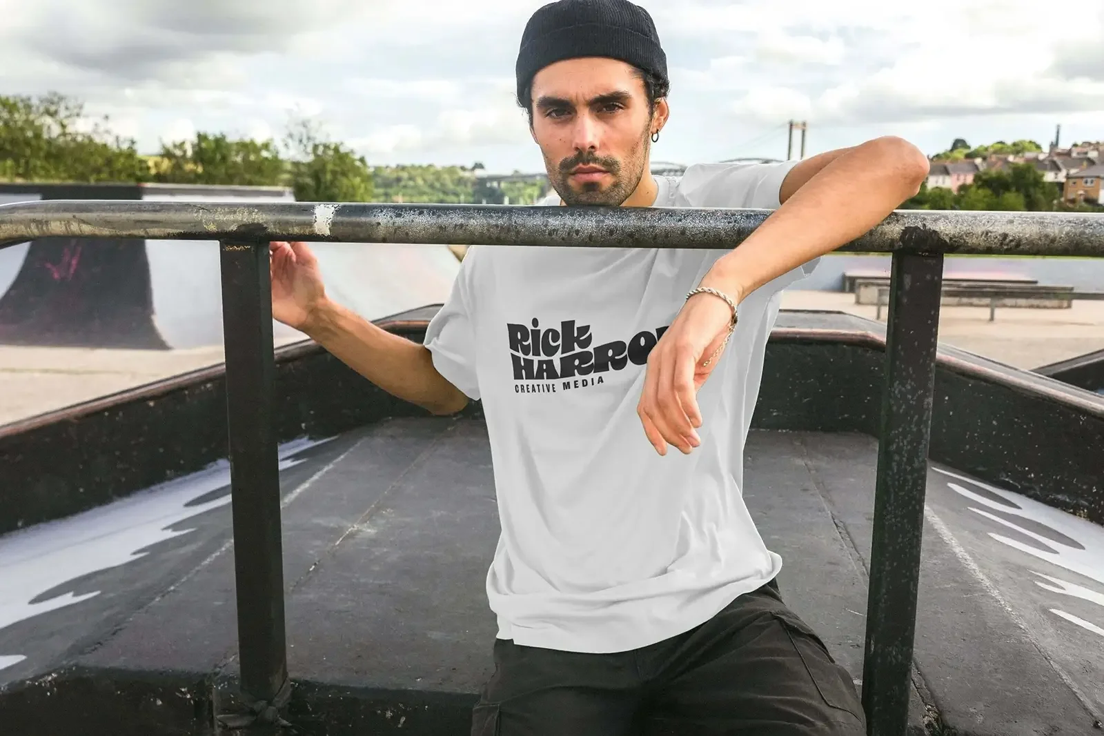 Brand identity and logo tee design for Rick Harrop Creative Media developed in collaboration with Muddy Wellies.