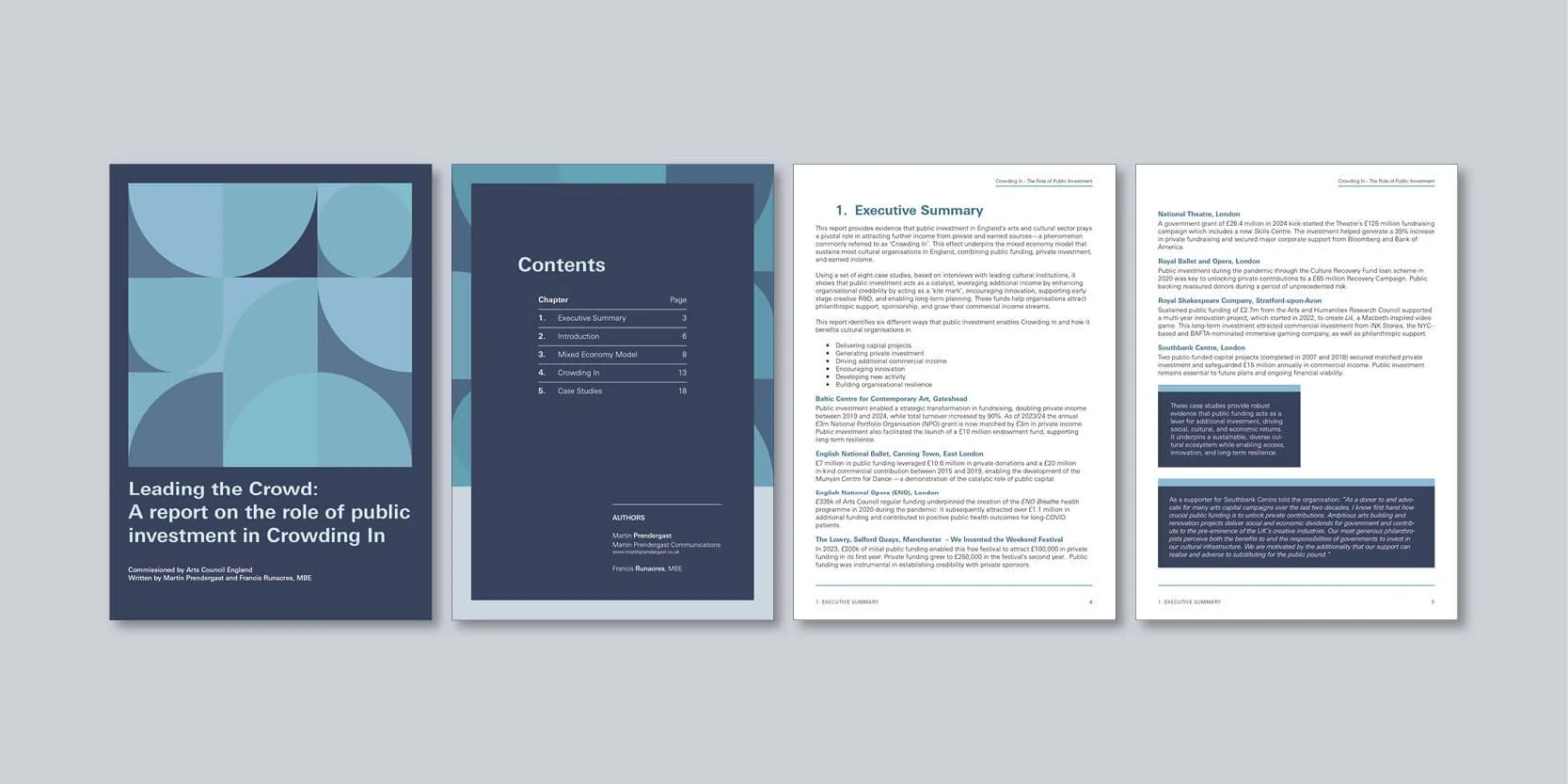 Evaluation report interior pages with accessible layout, structured text blocks and consistent grid system