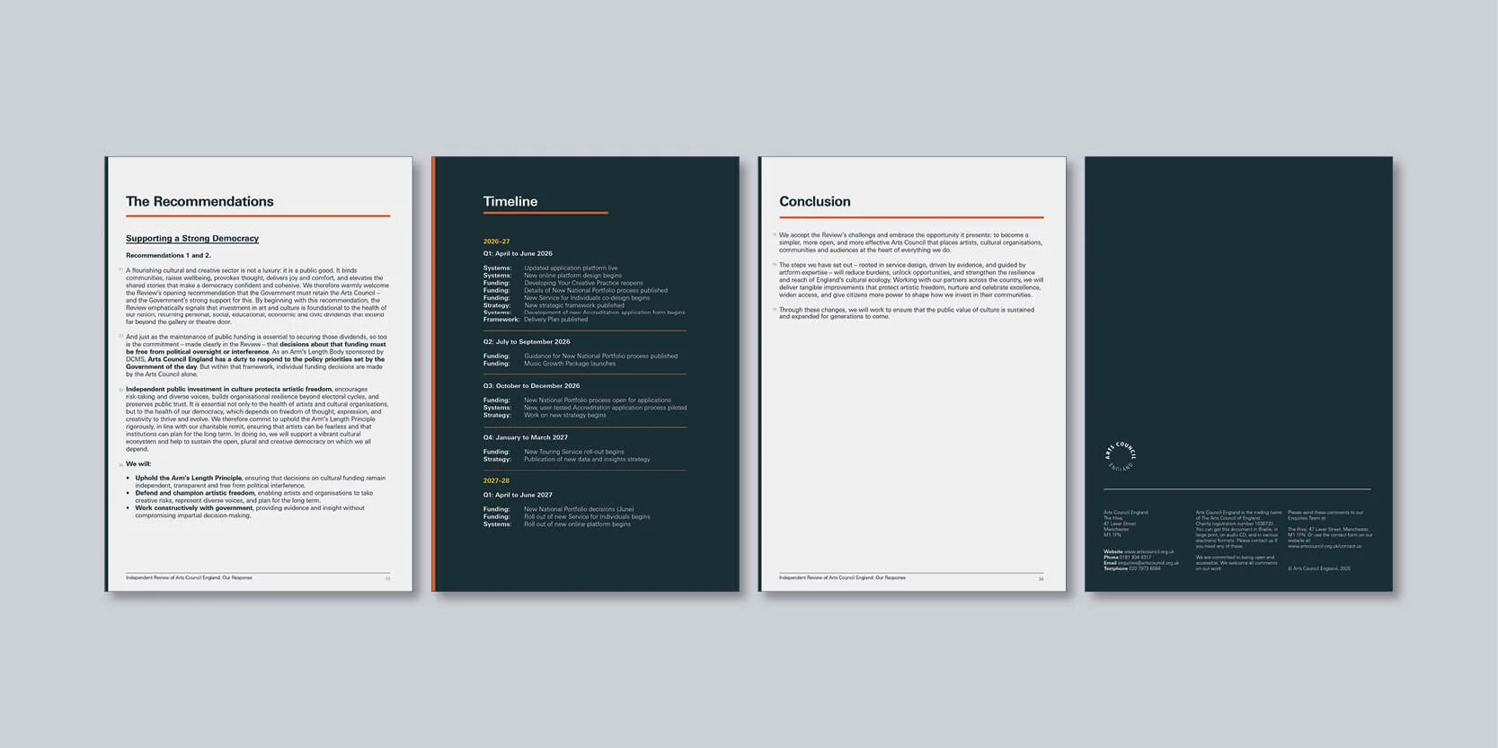 Policy evidence report typesetting with consistent grid system, headings and structured paragraph layout