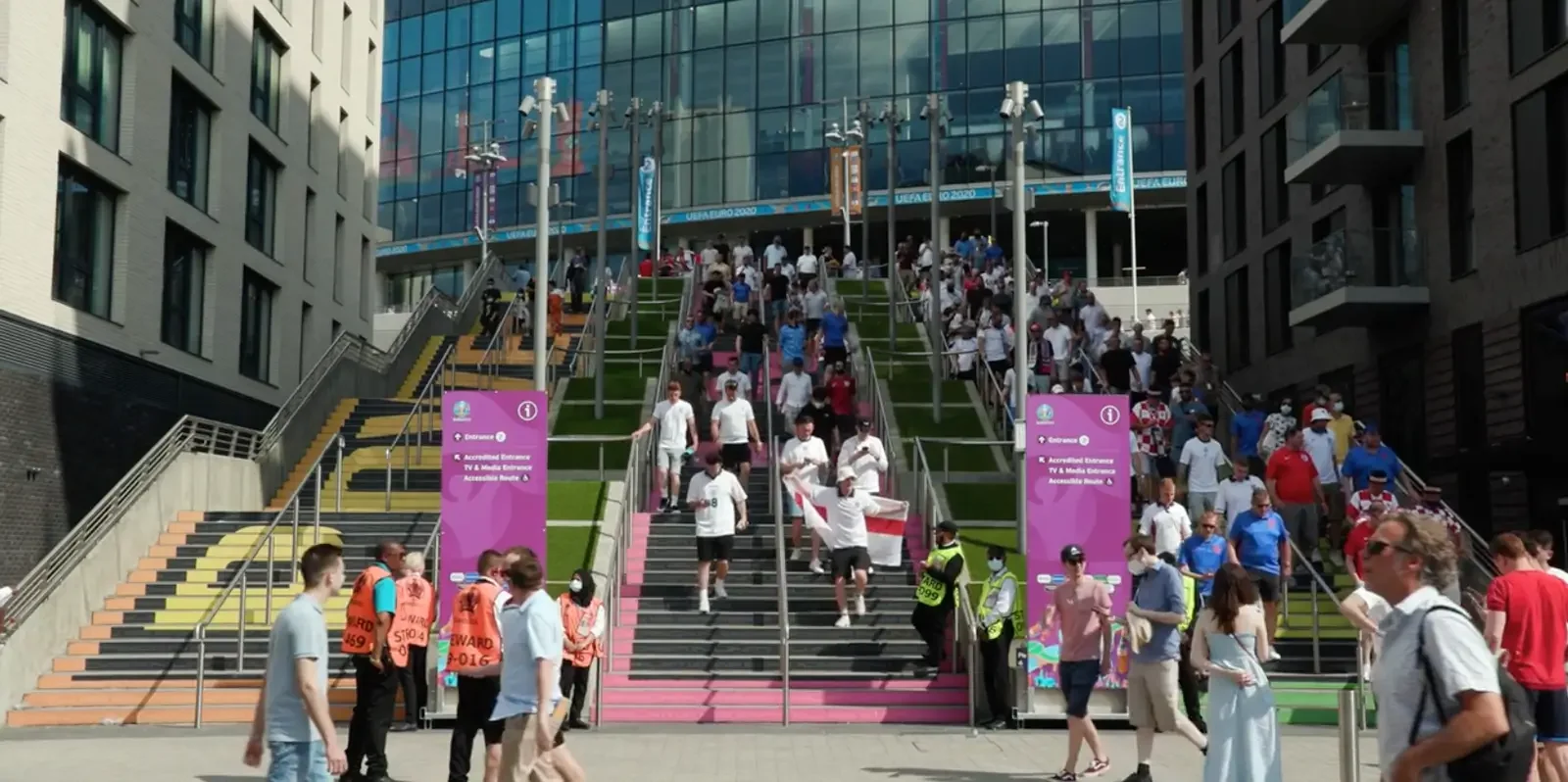 Large scale typographic public installation at Wembley Stadium, London, created for UEFA Euro 2020 (held in 2021 due to COVID-19 postponement).

Installed on the Spanish Steps, the work featured football fans holding flags, activating the piece withi