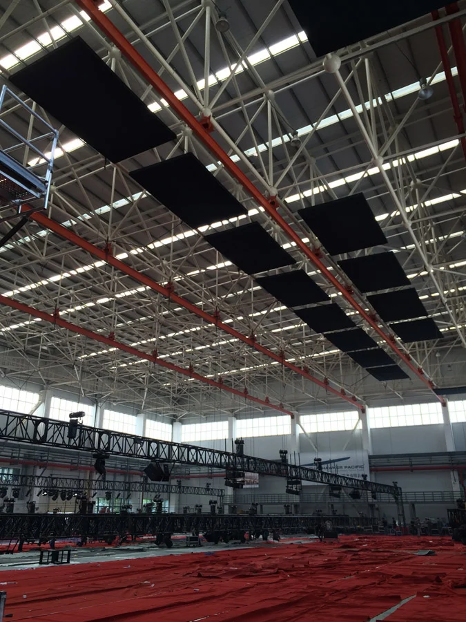 Acoustic clouds for the stage area.
