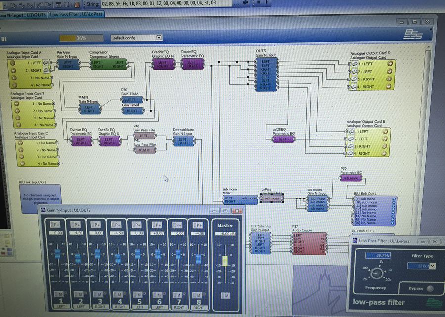 We used a BSS Soundweb London sound system to control routing, EQ, processing, and to automate all the daily on/off and volume functions.