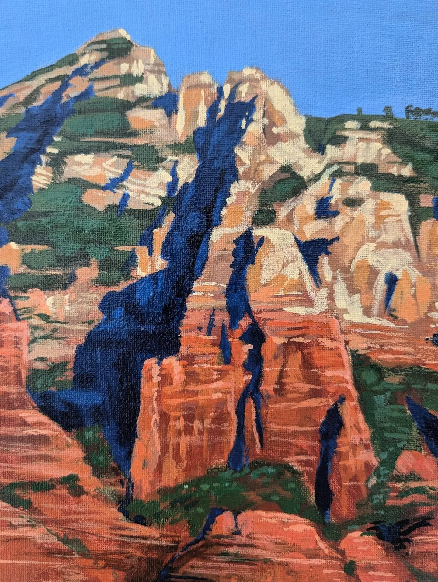 I got around to touching up a Plein air painting I started in Sedona. After walking on the street I saw these beautiful shadows cutting into the cliffs. Couldn't help myself.
.
.
.
#CameronByeArt #pleinair #painting #sedona #acrylic