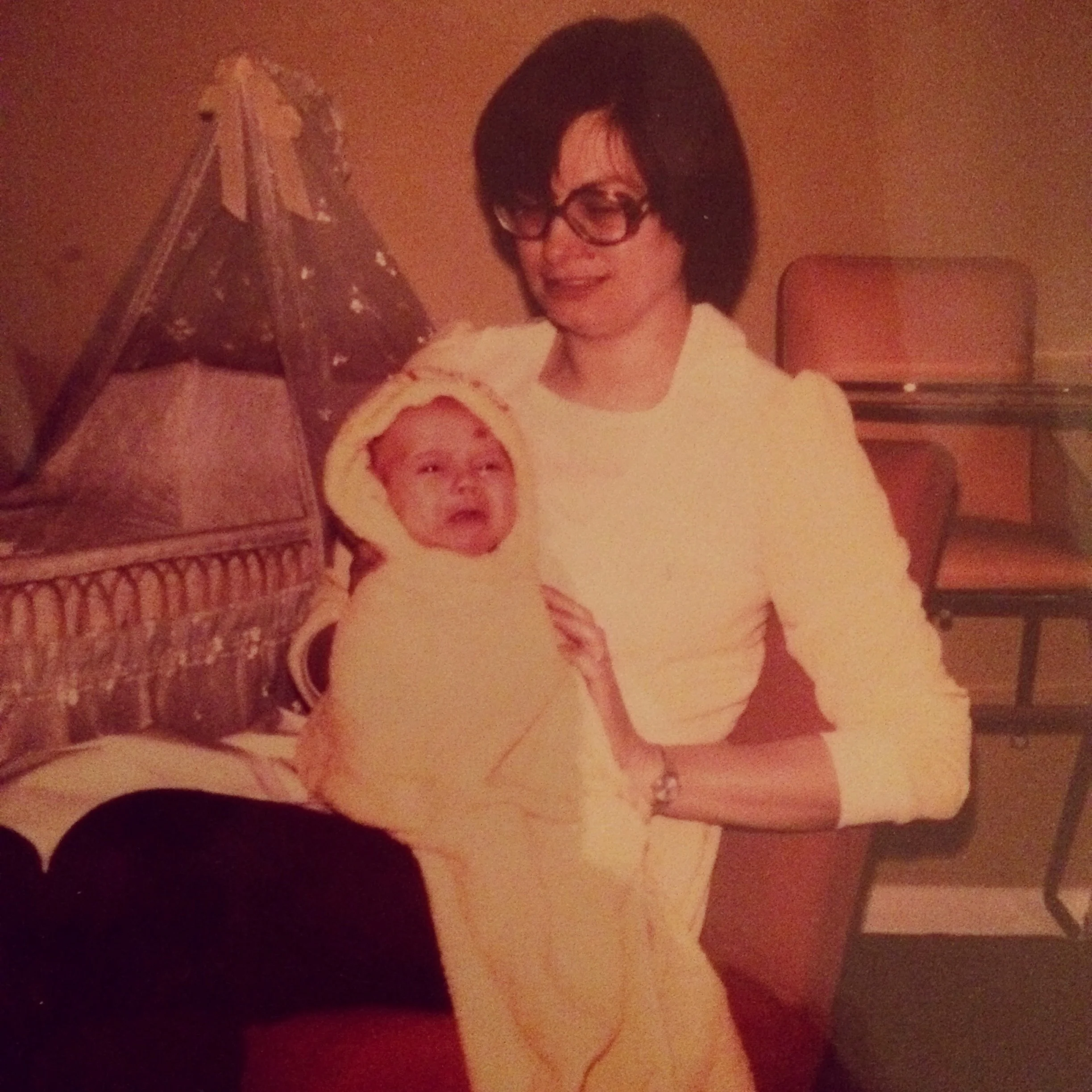 Me & my mum. Apparently I was unhappy at being taken out the bath!