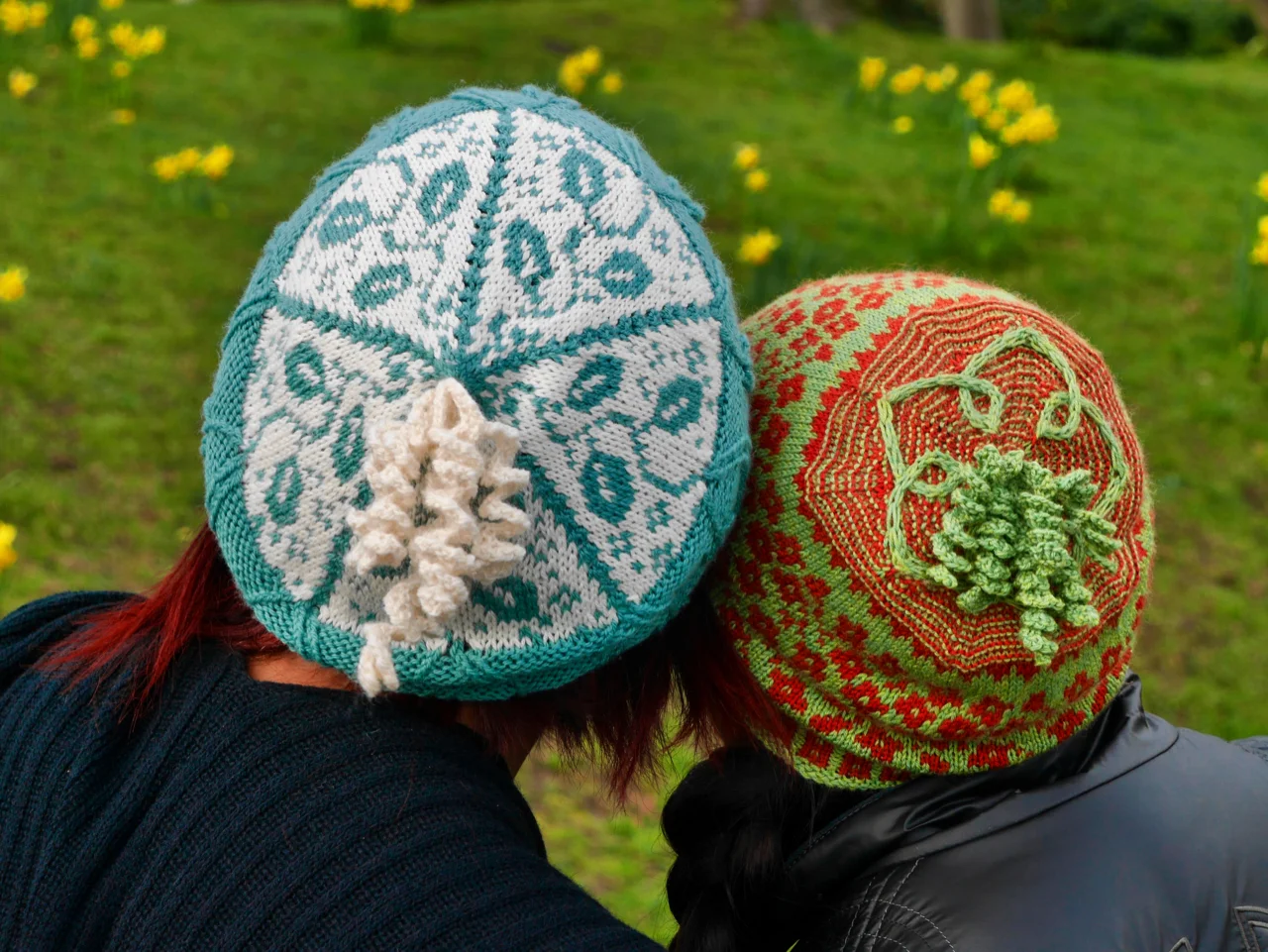 Crown and tassels on the beanie versions