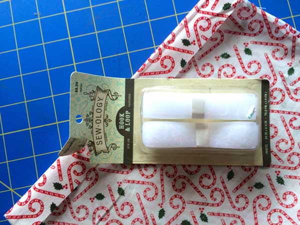 Cut a 2 inch piece of each. I used this brand (just to give you an idea of what it looks like). The hook and loop velcro also comes in black, as well for the darker fabrics.