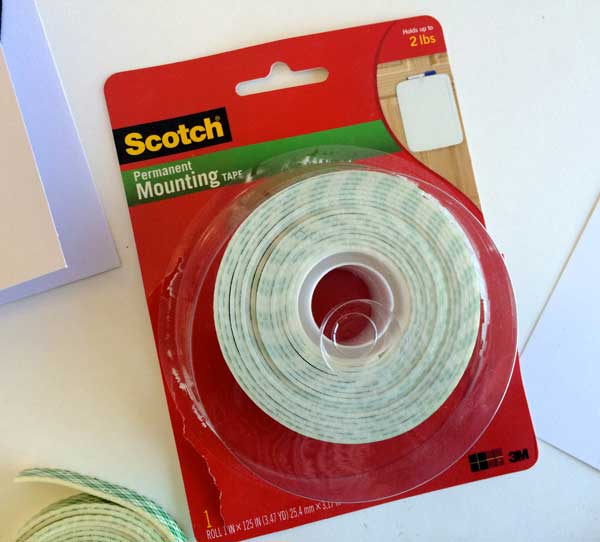This is a closer look at the tape. It has a nice thick foam to give a 3-D look to the images. There are different brands of these and generics but I always get this one out of habit, I guess. It can be found in the office supply section at your grocery store, any office supply shop, and/or craft stores. 