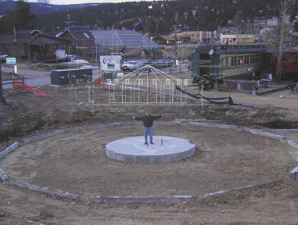 It was necessary for the carousel to be built in the winter time (If you are familiar with winter weather in the mountains, then you know the riskiness of this proposition.) Amazingly, the weather held out and the foundation was built. (Photo courtesy of the Carousel of Happiness, James DeWalt, Tom Walker and Kay Turnbaugh).