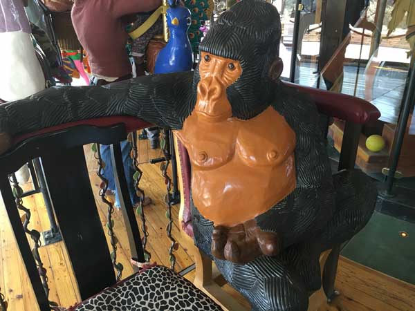 I decided to take a ride with this guy. What is great is that they have this sit-down option which works well for people with walkers and wheelchairs, so no one is excluded. Plus, you get to look lost in conversation with a gorilla.