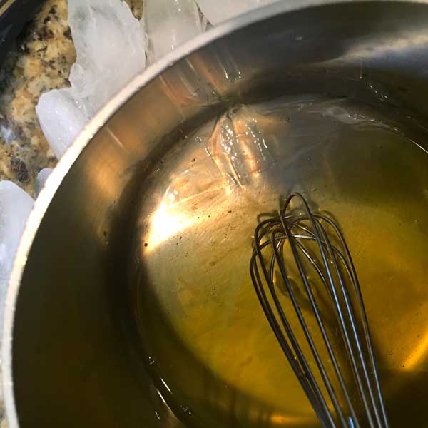 Just wanted to show you what the mixture starts to look like as it starts to harden in the ice bath.