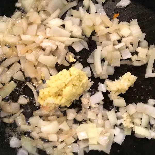 Add your ginger and garlic and cook for a minute or two until combined.