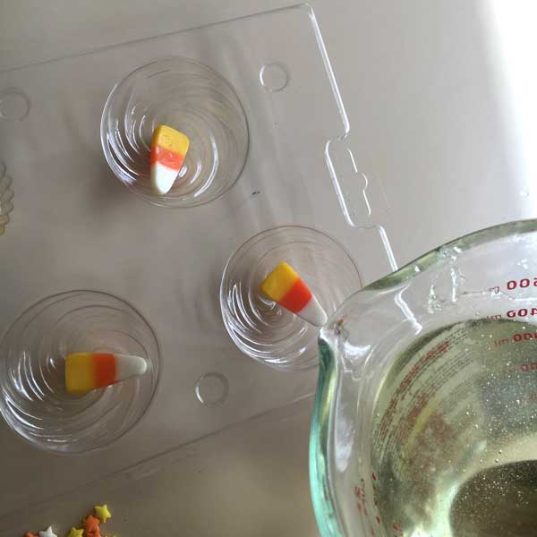 I poured in the melted soap base with the oils into the molds.