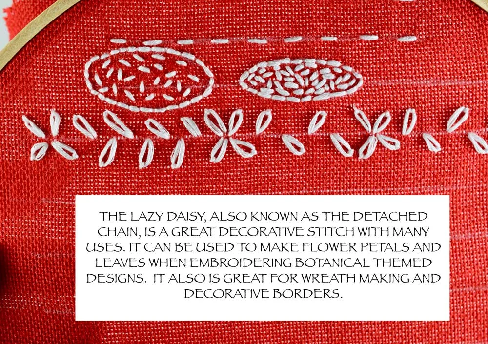 For a more detailed tutorial on how to make the LAZY DAISY stitch, click HERE .