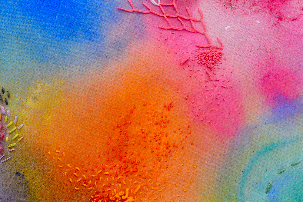 I love the effect of adding similar colors of thread to the matching color on the fabric.