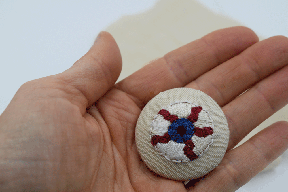 Pop it out of the mold and TA-DA! Fabric covered button.