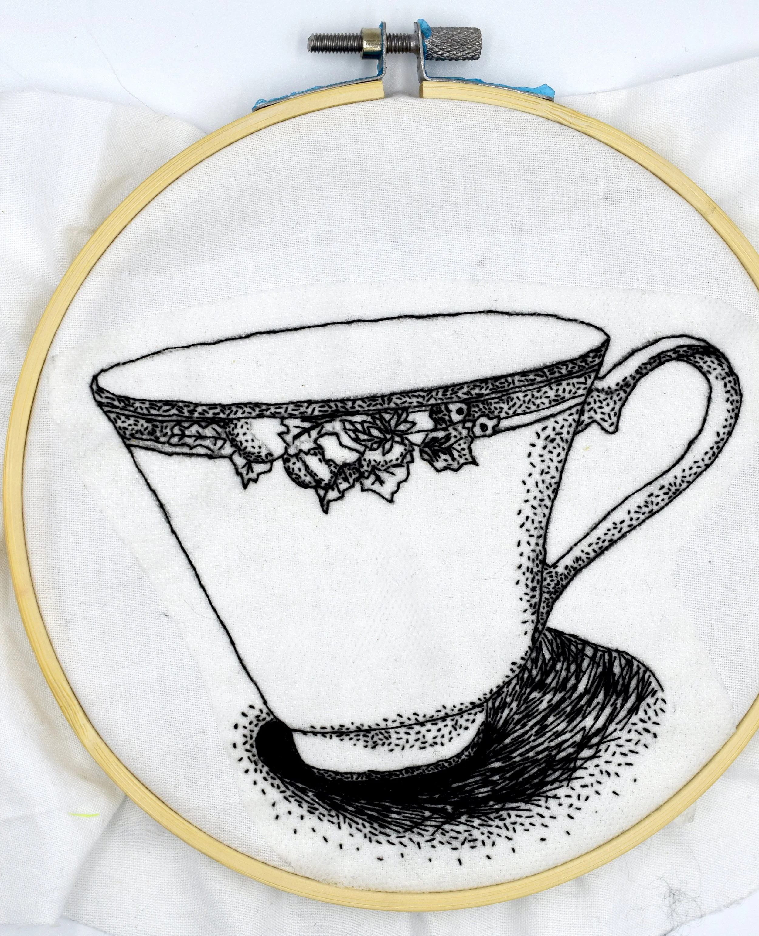 EMBROIDERED STIPPLING; USING A SINGLE THREAD, I CREATED A DETAILED EMBROIDERED DRAWING WITH STIPPLING