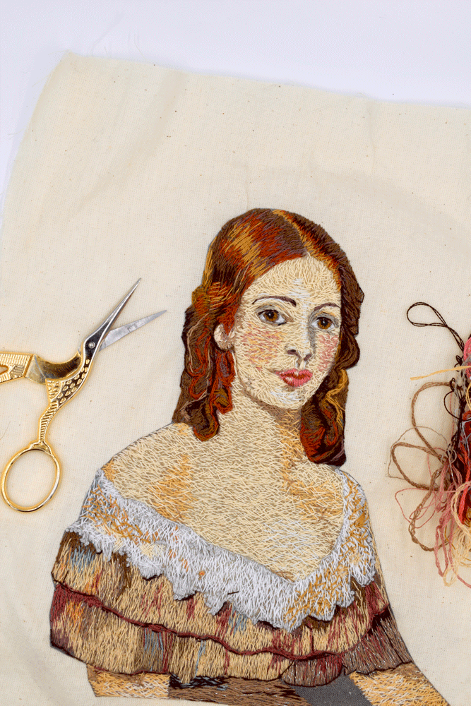 This took me almost eight FULL days to make. If I had to guess about 60 hours of stitching but so satisfying and a fabulous learning experience for a first embroidered portrait. Something I have been wanting to try for a while!