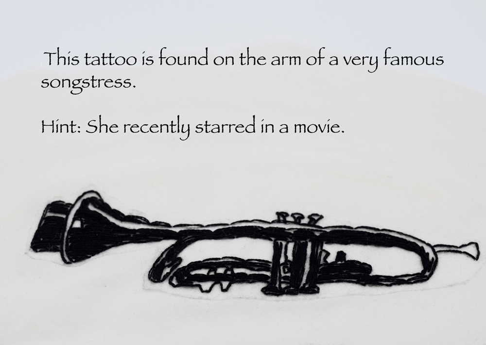 I used a lot of black thread and tried to stay true to the actual tattoo but I would love to try some with colors and some extra flair, as well. This one was cool because the actual tattoo had almost a sketched/scribbled effect which subtly carried over to the embroidery,
