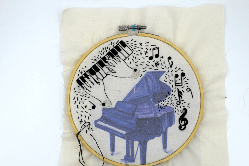 Here is a top view. I noticed that there is a gaping hole between the hands and the piano.