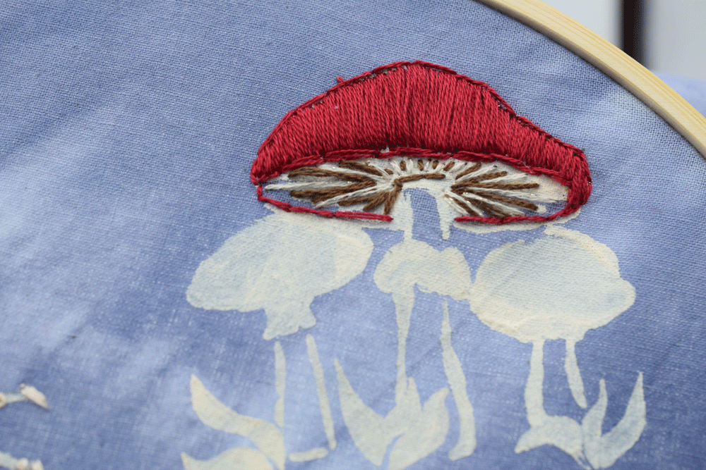 I went for a nice bold red SATIN STITCH for these mushrooms.