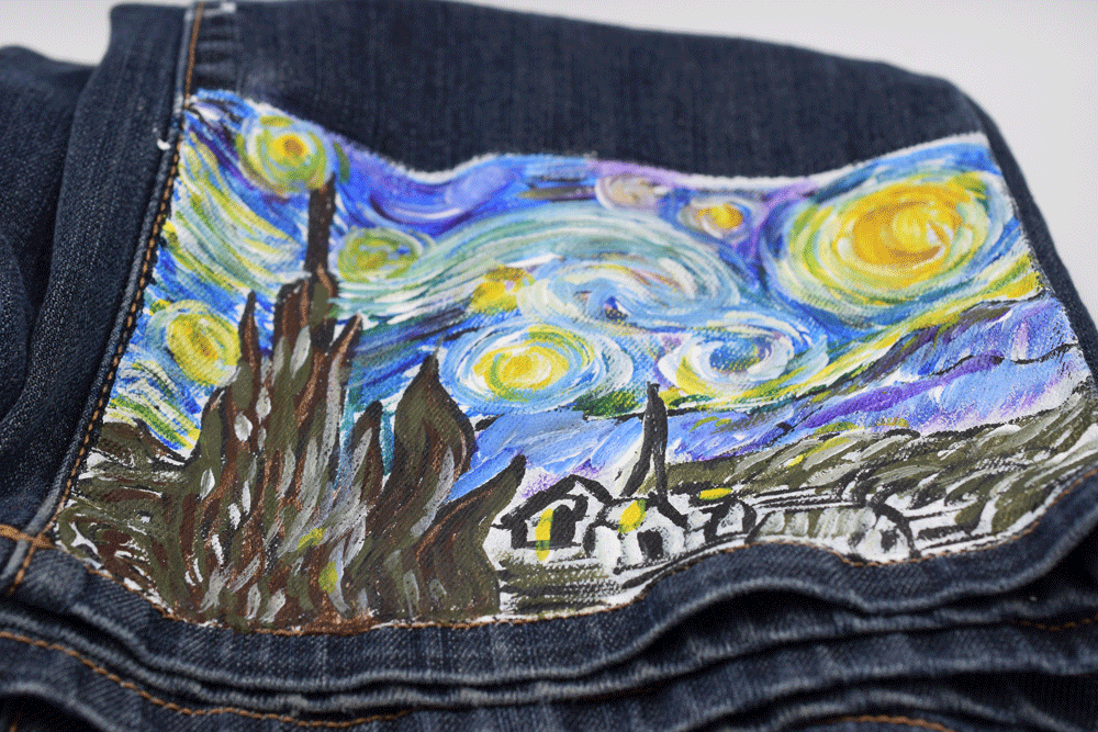 STARRY, STARRY JEANS: VAN GOGH EMBROIDERED ON DENIM. — Pam Ash Designs