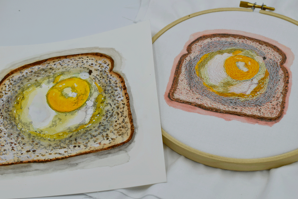 Here is a progress shot next to the painting.