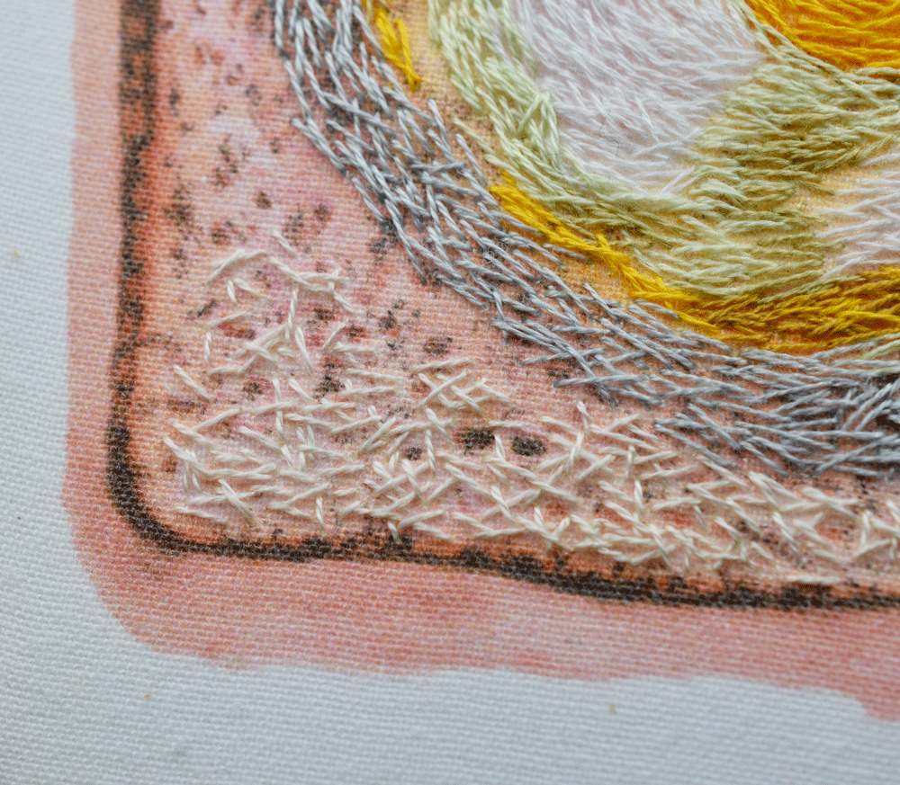 Close-up of the bread stitches.