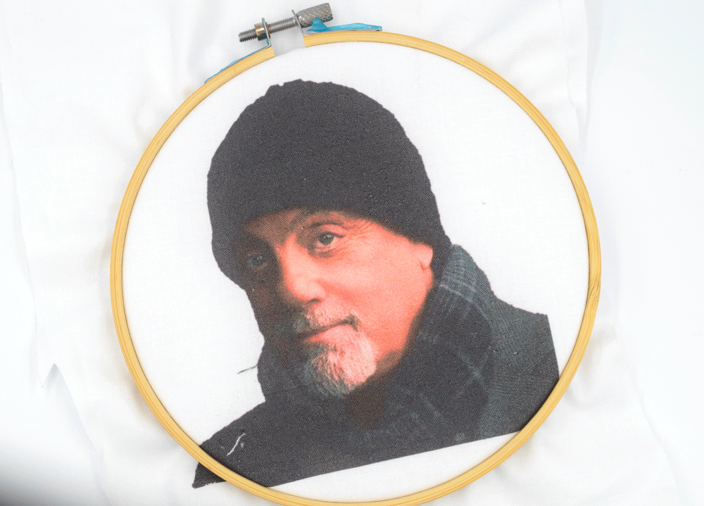 I placed both pieces of fabric inside a six inch embroidery hoop and then pulled the fabric nice and tight. Ready to stitch!!! So excited!
