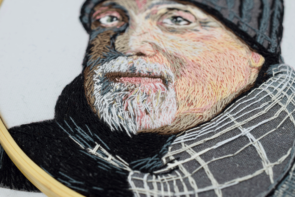Some close up detail. I really liked the contrast of the black shadow underneath the stark white beard in the photo and tried to represent that here.