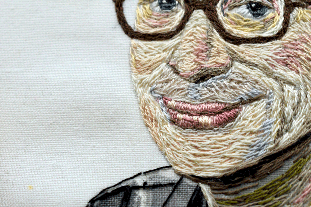 I used lots of shaded of pinks to create the lips and some gray for the stubble.