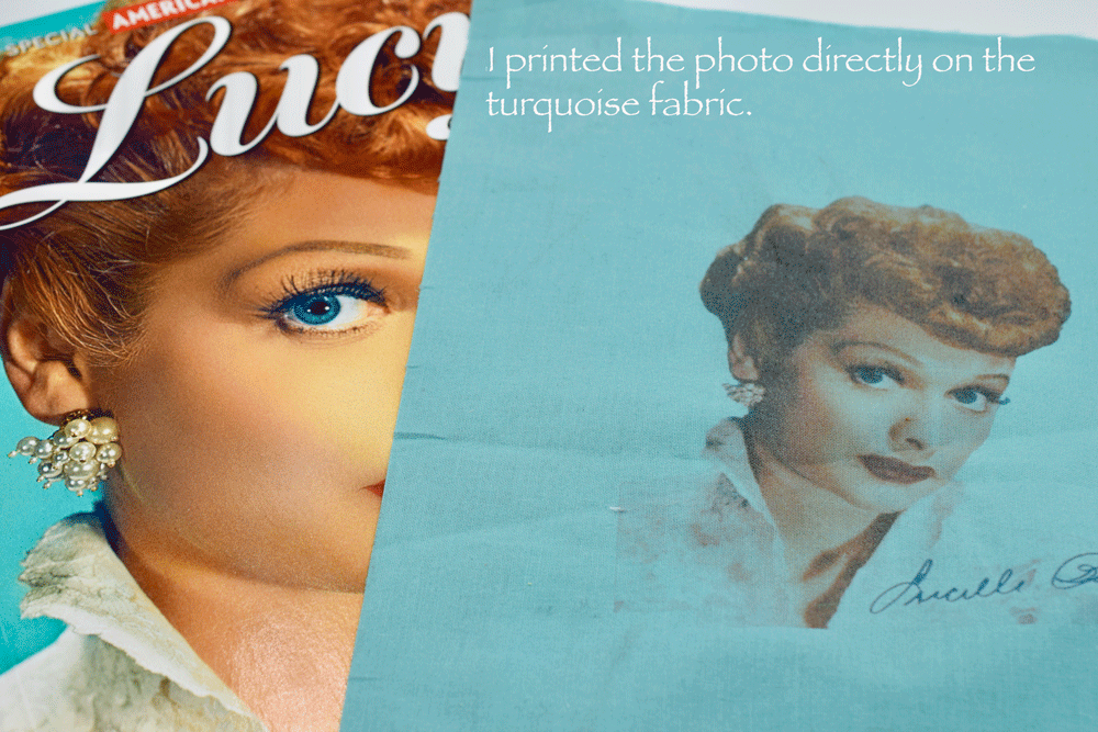 I bought this magazine in 2016 because I have always loved Lucille Ball and the cover was just so gorgeous! I have wanted to tackle this as a portrait for a long time and I found this fabric in my stash which was PERFECT. I sized the portrait to fit in a six inch hoop. The six inch hoop size is the sweet spot for my portraits. Big enough to allow for details but small enough to finish in a reasonable amount of time.