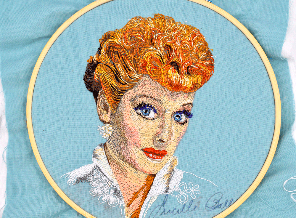 Overall I like her so far. I could just stop here but I think her shirt needs a little more. Well, thanks for following along on the journey! With each new piece I learn a few things and it also creates so many more ideas to try which I hope does the same for you in your journey. I am dying to try embroidering on black! This piece had also made me want to try embroidering a giant piece of sparkling jewelry, just to see if I can……..maybe a string of pearls???? Hope you all are enjoying the last few days of summery weather (for those still are) and gently tip-toeing into fall. Warmly, Pam