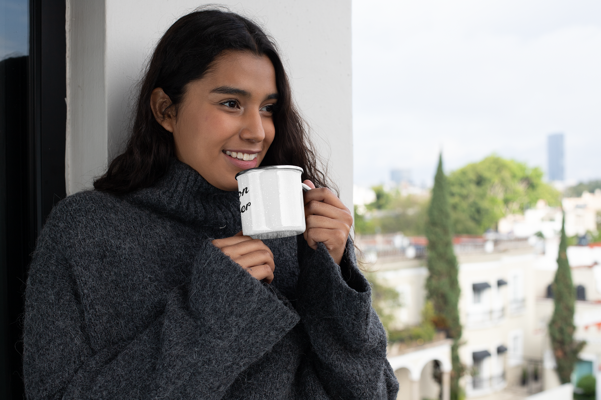 mockup-of-a-woman-drinking-coffee-from-a-silver-rim-enamel-mug-30830a.png
