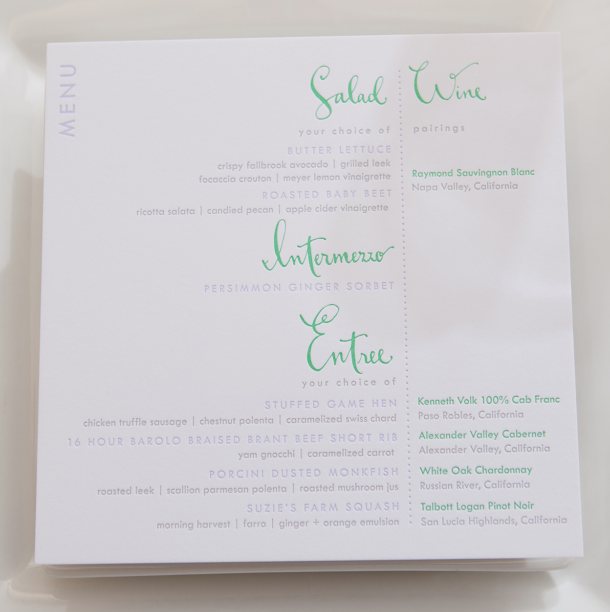 Menu by Kathryn Murray Design . Photo by Samuel Lippke Studios . 