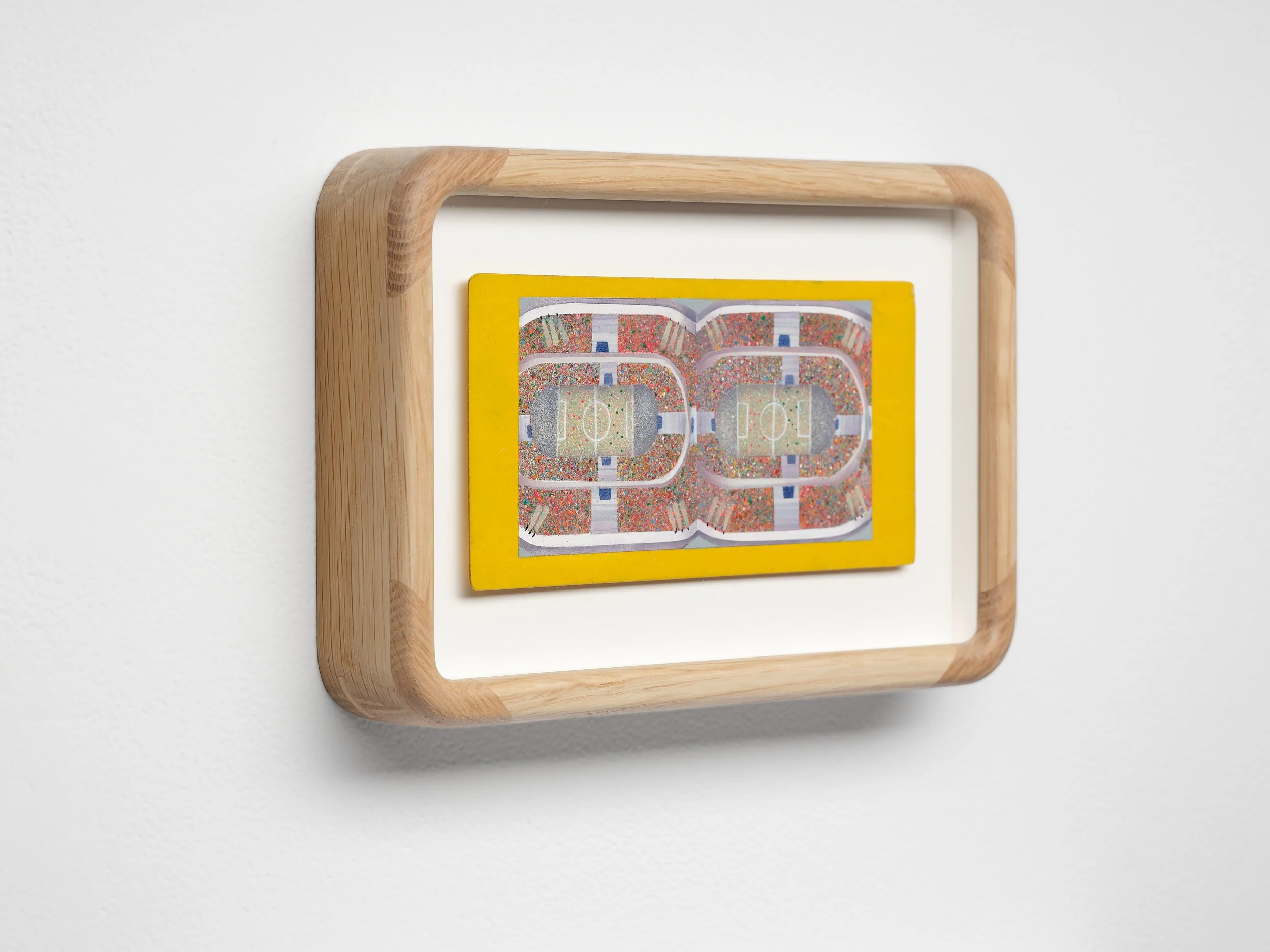   Untitled (Stadium)   2026. Acrylic on antique stereocard · 3 × 7 inches · 9.25 × 5.75 inches framed 