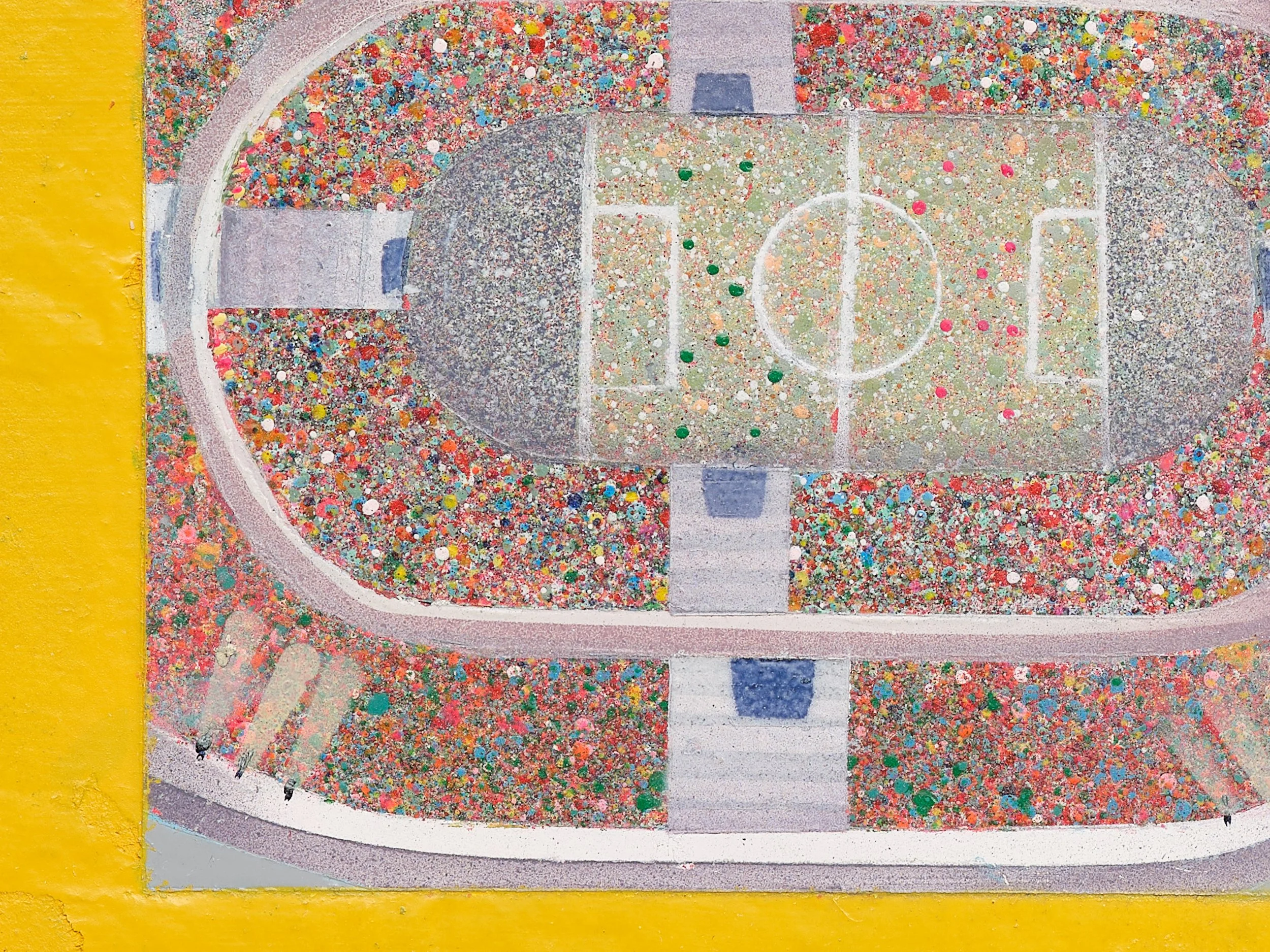   Untitled (Stadium)   2026. Acrylic on antique stereocard · 3 × 7 inches · 9.25 × 5.75 inches framed 