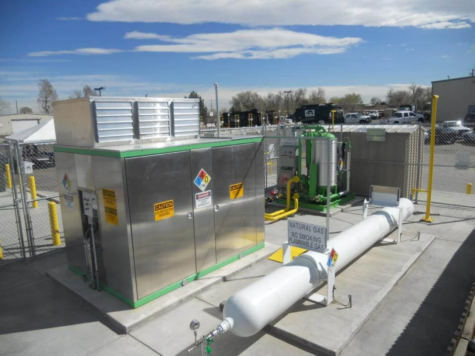 An IMW compressor, gas dryer, and storage system at a garbage truck fueling station. Image Credit: James Orsulak 